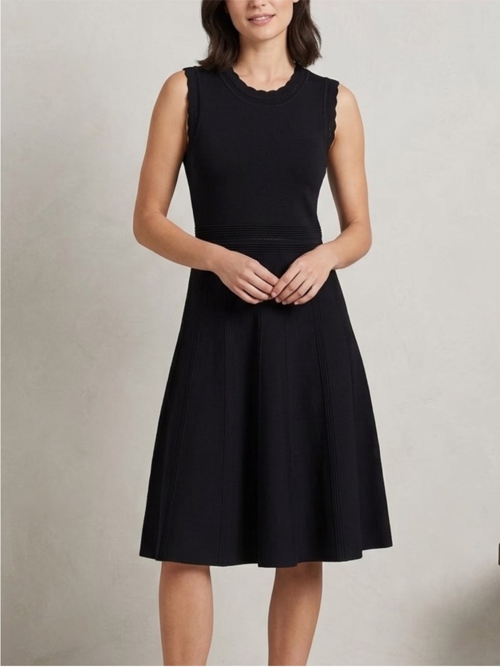Nicole Miller Black LBD Sleeveless Knit Fit n Flare Classic Modest Dress Size XL